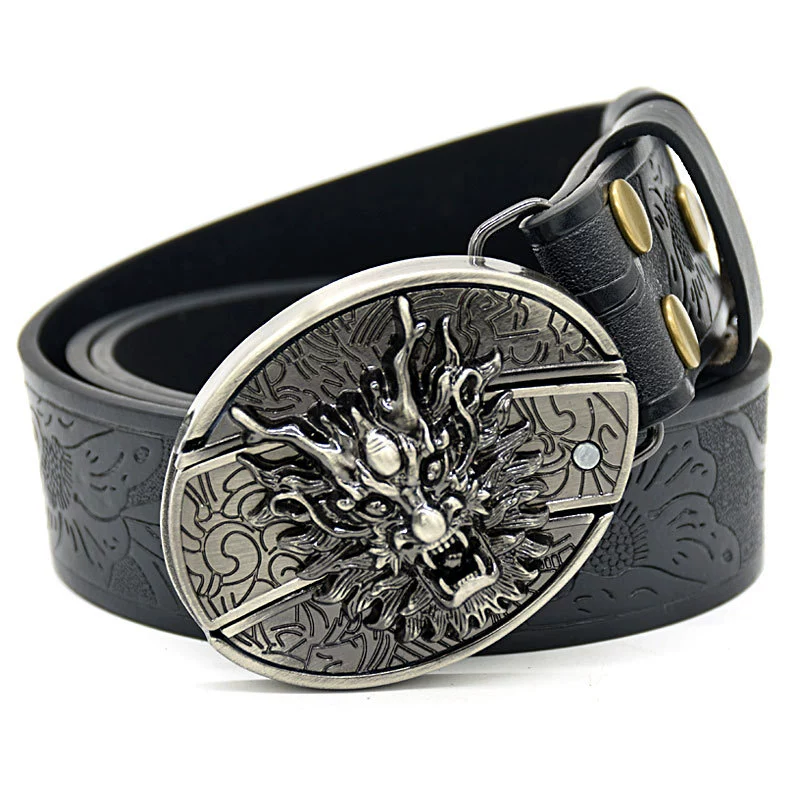 Belt buckle pocket knife - dragon head knife buckle embossed black, belt buckle with knife,Belt Knife