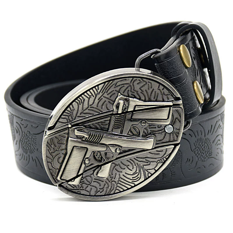 Belt buckle knife - double pistol knife buckle embossed black, belt buckle with knife,Belt Knife