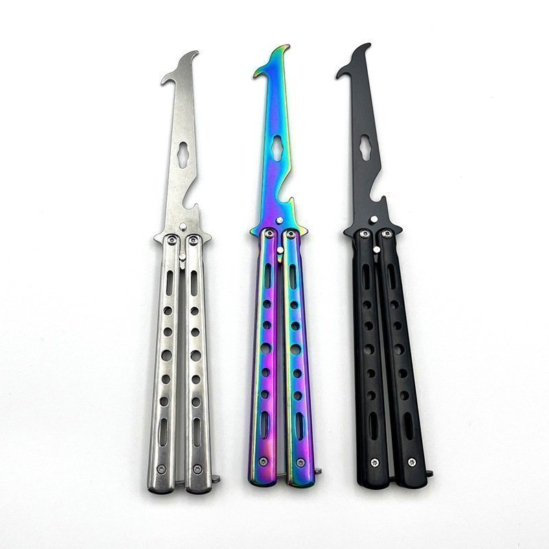 O1CN01XOZ2VL1rIWBUXPc3j_2214335175608-0-cib-1.jpg Multifunctional butterfly knife made of full steel, unsharpened folding training knife,Vlindermes trainer